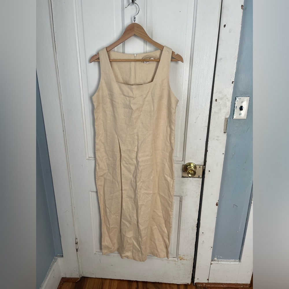 Lisa Marie Fernández light tan linen shift maxi dress size medium
